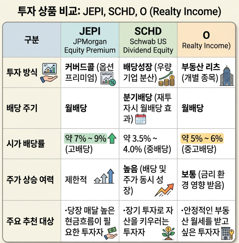 미국 월배당 ETF 대표 종목 비교